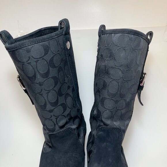 Coach Womens 7.5 Tulip Signature Leather Black Patterned Boots - Picture 6 of 16